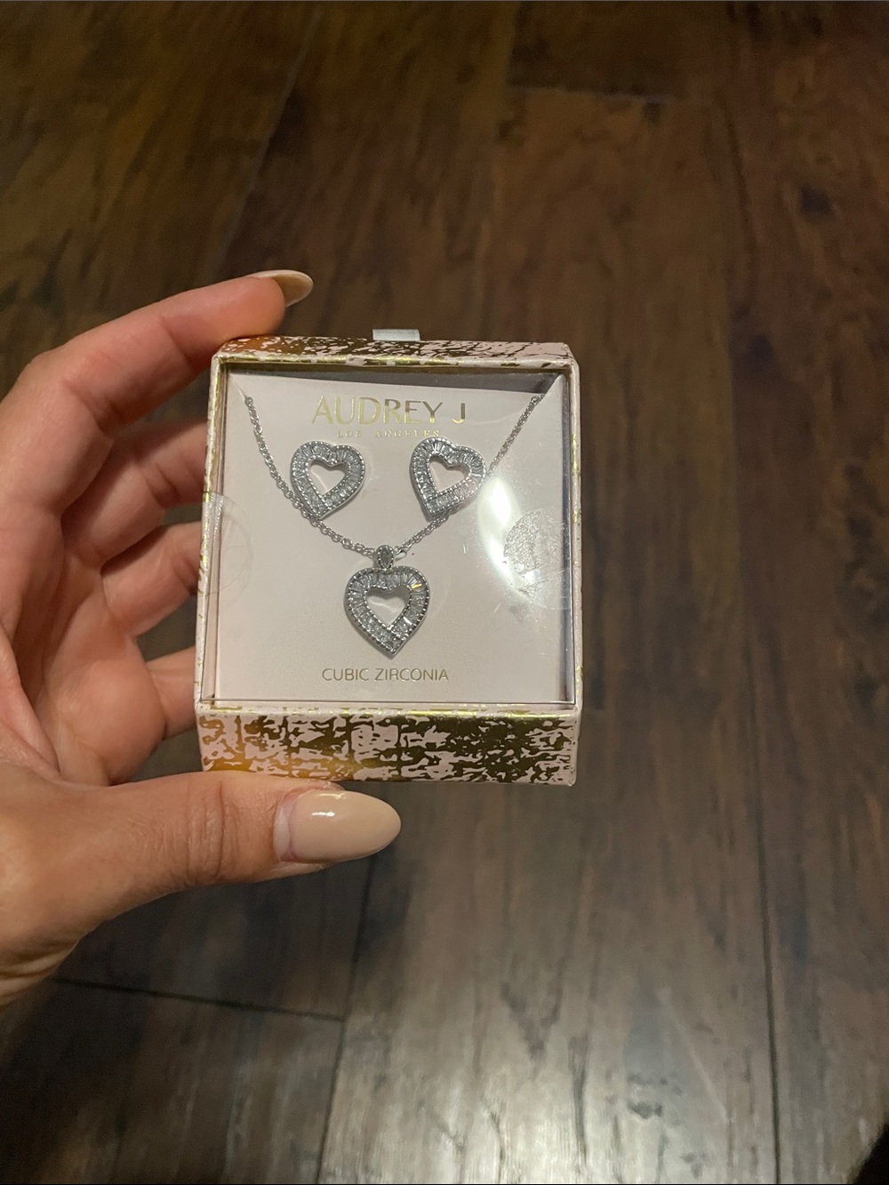 audrey Silver Heart Cubic Zirconia Necklace and Earrings Set
